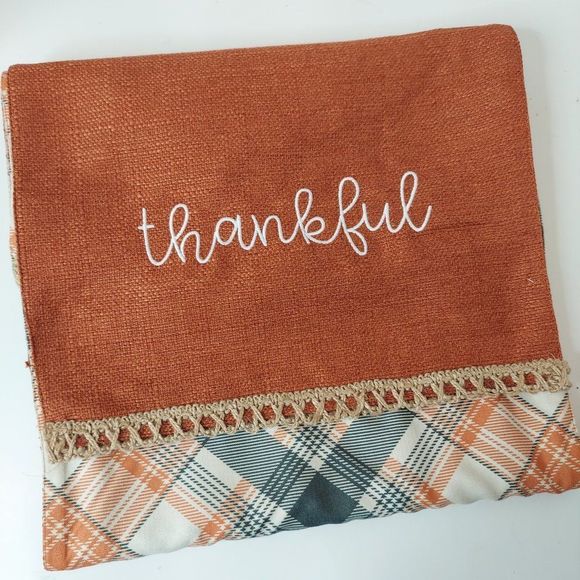 Autumn Thanksgiving Reversible Embroidered Plaid Table Runner - Picture 8 of 8